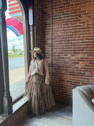 Brown Plaid Ruffle Skirt