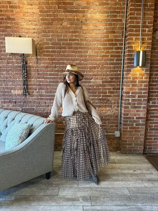 Brown Plaid Ruffle Skirt