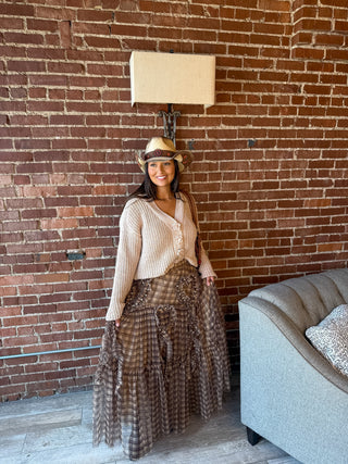 Brown Plaid Ruffle Skirt