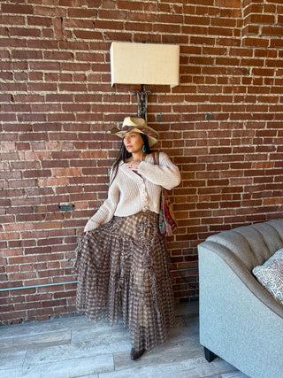 Brown Plaid Ruffle Skirt