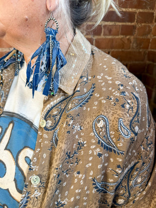Denim Fray Tassel Earrings