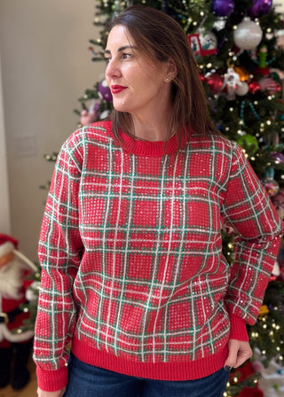 Shimmering Christmas Plaid Sweater