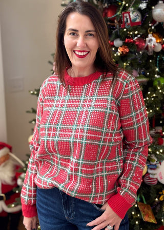 Shimmering Christmas Plaid Sweater