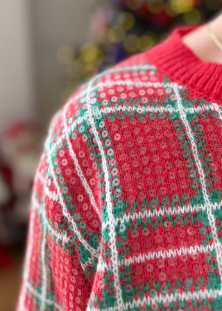 Shimmering Christmas Plaid Sweater