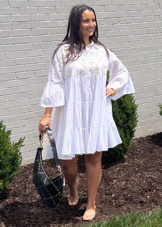 Ivory Grace Embroidered Half Sleeve Dress
