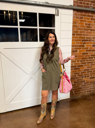 Olive Washed Jumper Dress