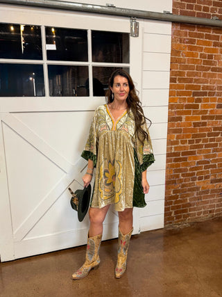 Golden Meadow Velvet Dress