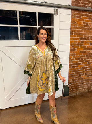 Golden Meadow Velvet Dress