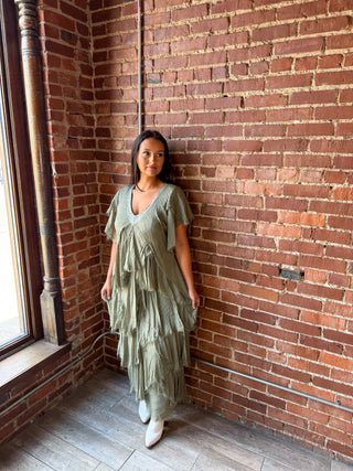 Weathered Sage Tiered Dress