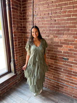 Weathered Sage Tiered Dress