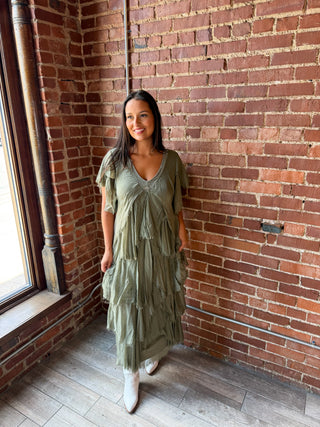 Weathered Sage Tiered Dress