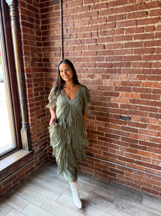 Weathered Sage Tiered Dress