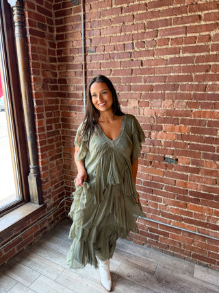 Weathered Sage Tiered Dress
