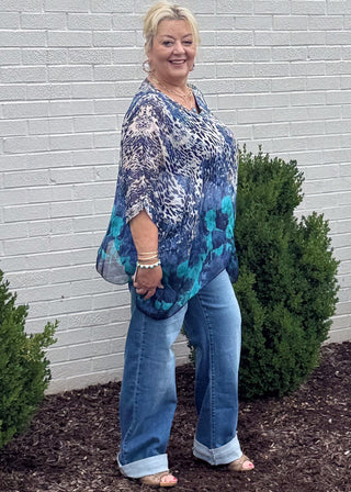 High Rise Cuffed Wide Leg Jean