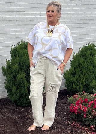 Luxe Linen Embellished Statement Pants