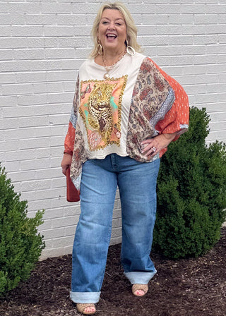 Wild Elegance Sheer Sleeve Kaftan Top