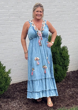 Casual Tide Tiered Denim Dress