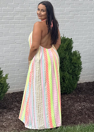 Neon Sunset Halter Dress