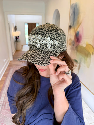 Leopard Rhinestone Cap