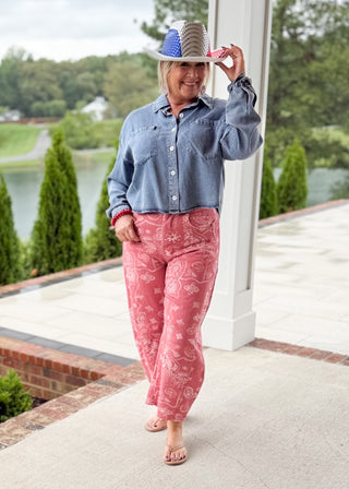 Coral Paisley Barrel Pants