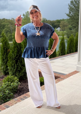 Denim Romance Smocked Ruffle Top