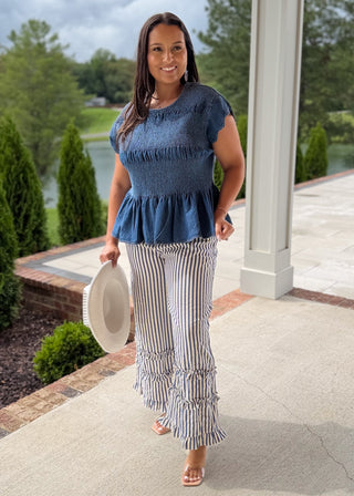 Denim Romance Smocked Ruffle Top