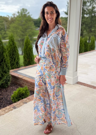 Blue Paisley Pocket Blouse