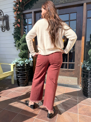 Wine Frayed Bottom Pant