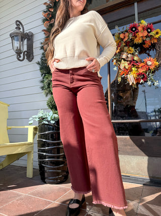 Wine Frayed Bottom Pant