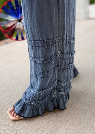 Ruffled Chambray Pants