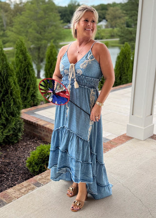 Western Muse Denim V-Neck Dress
