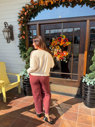 Wine Frayed Bottom Pant