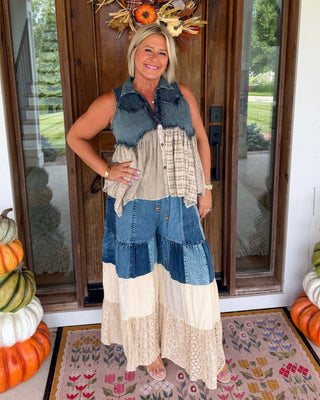 Denim & Lace Flutter Top
