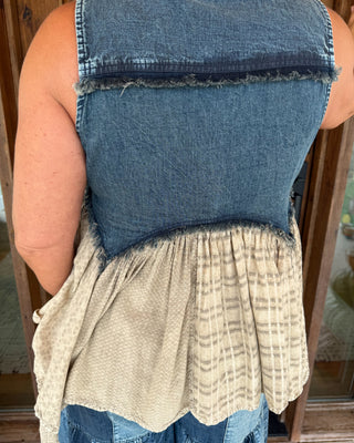 Denim & Lace Flutter Top