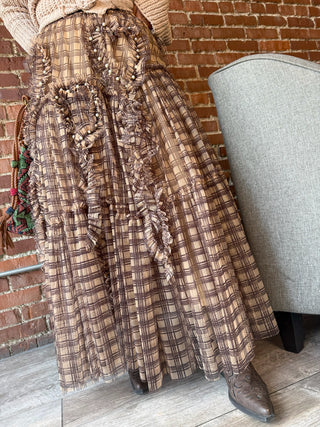 Brown Plaid Ruffle Skirt