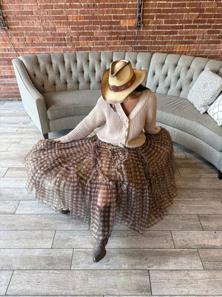 Brown Plaid Ruffle Skirt