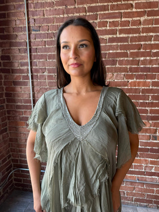 Weathered Sage Tiered Dress