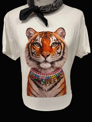 Jeweled Collar Tiger Tee